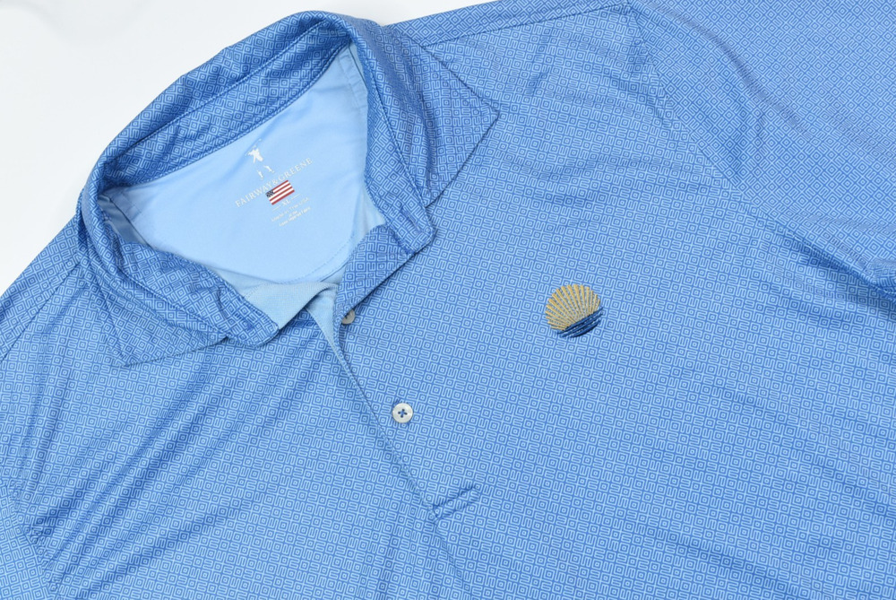 Fairway & Greene Polo Shirt Mens XL Blue Geometric Short Sleeve Stretch Golf